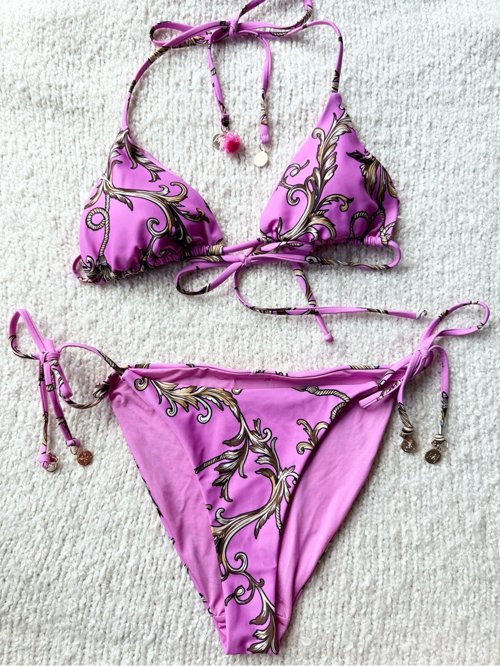 Milly Designer Hot Pink Chain Print Two Piece Bikini Rare Set S